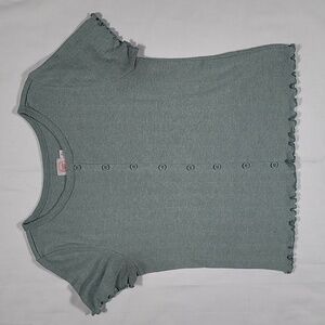 Sage Green Ribbed Cropped Short-Sleeve Shirt w/ Buttons